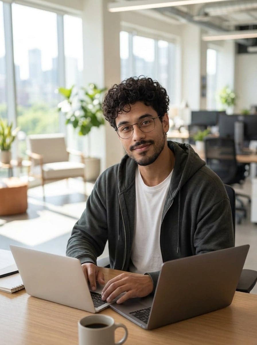 Can, the same character at a desk in an office