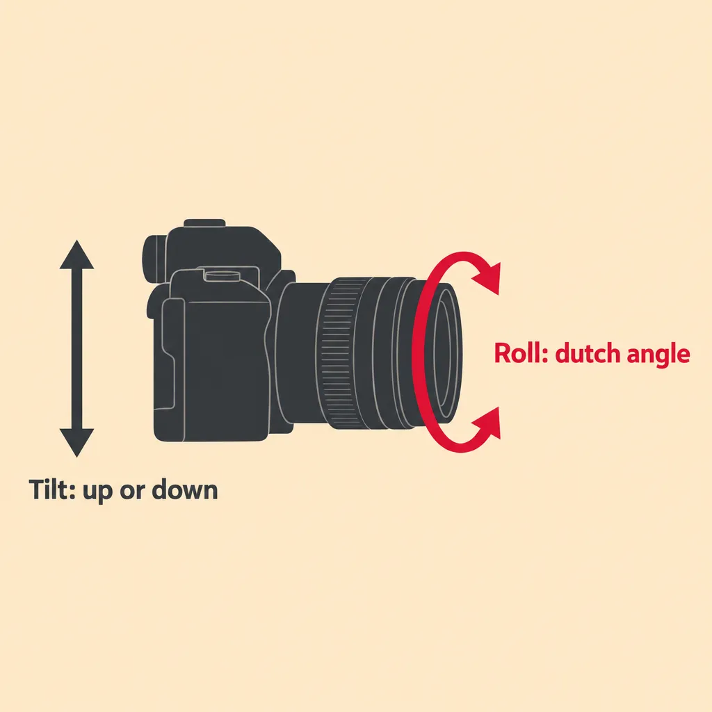 Camera icon with a curved arrow for roll and a vertical arrow for tilt